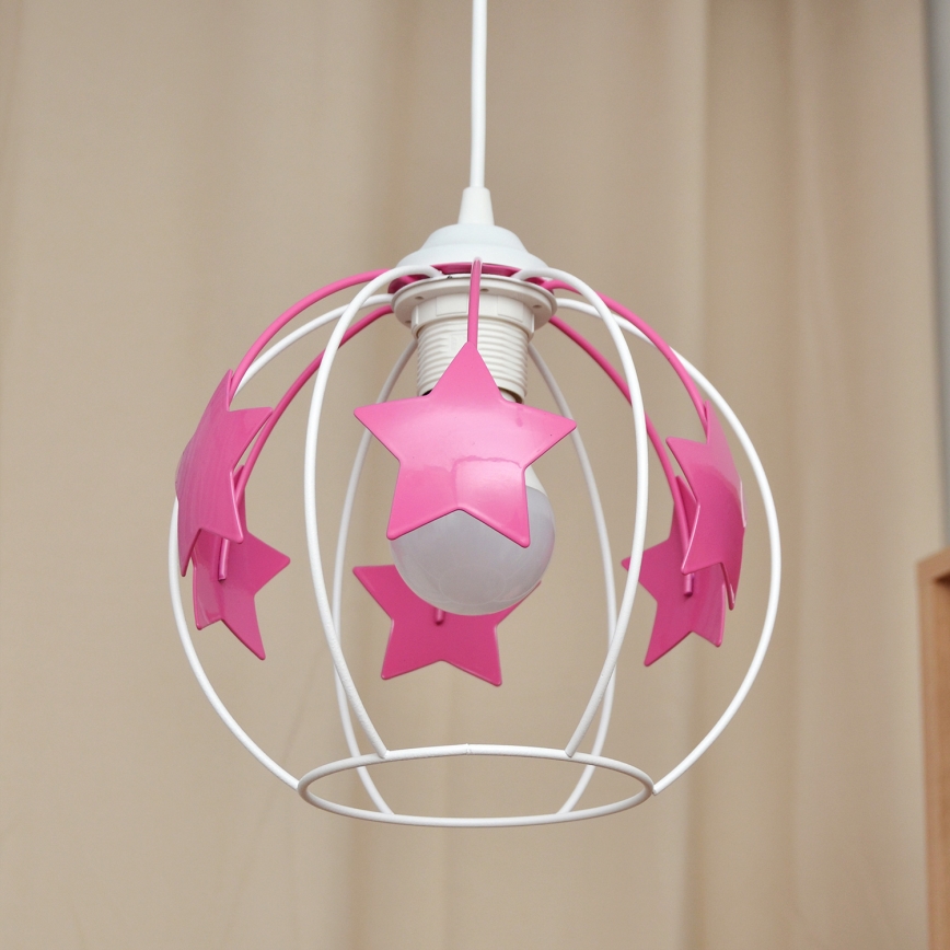 Bērnu lustra ar auklu STARS 1xE27/15W/230V rozā/balta