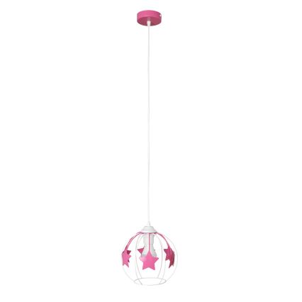 Bērnu lustra ar auklu STARS 1xE27/15W/230V rozā/balta