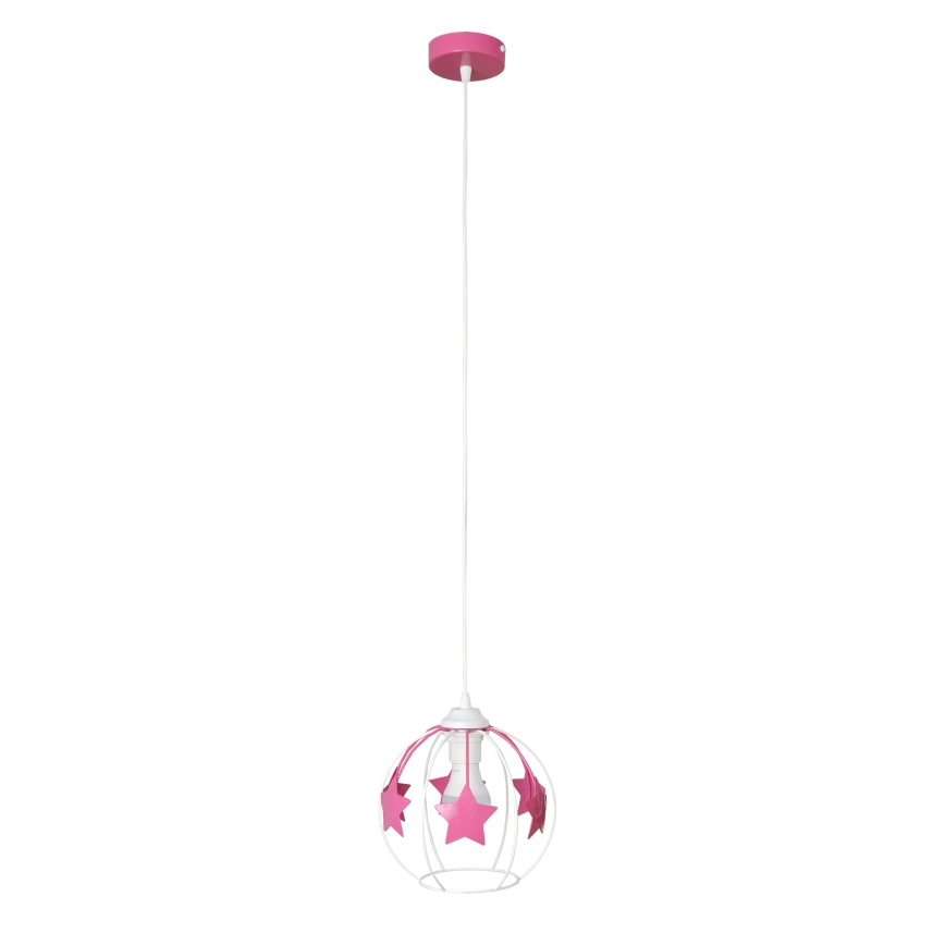 Bērnu lustra ar auklu STARS 1xE27/15W/230V rozā/balta