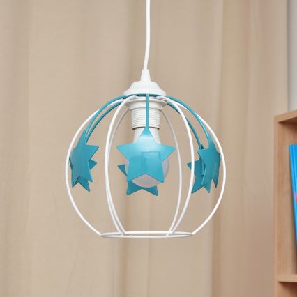 Bērnu lustra ar auklu STARS 1xE27/15W/230V tirkīza/balta