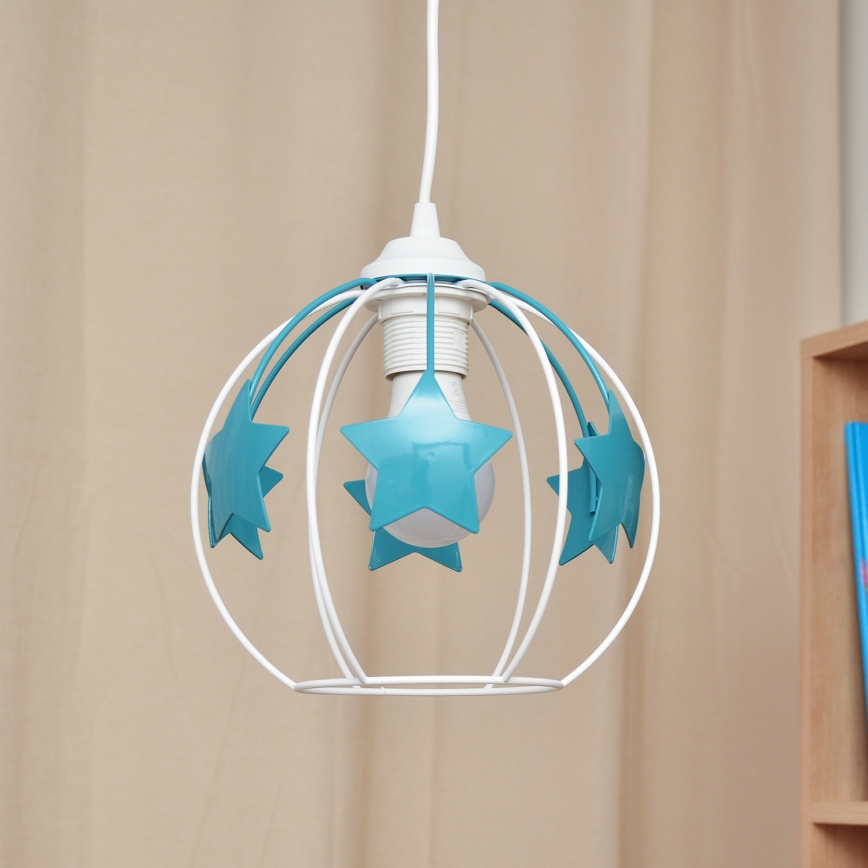 Bērnu lustra ar auklu STARS 1xE27/15W/230V tirkīza/balta