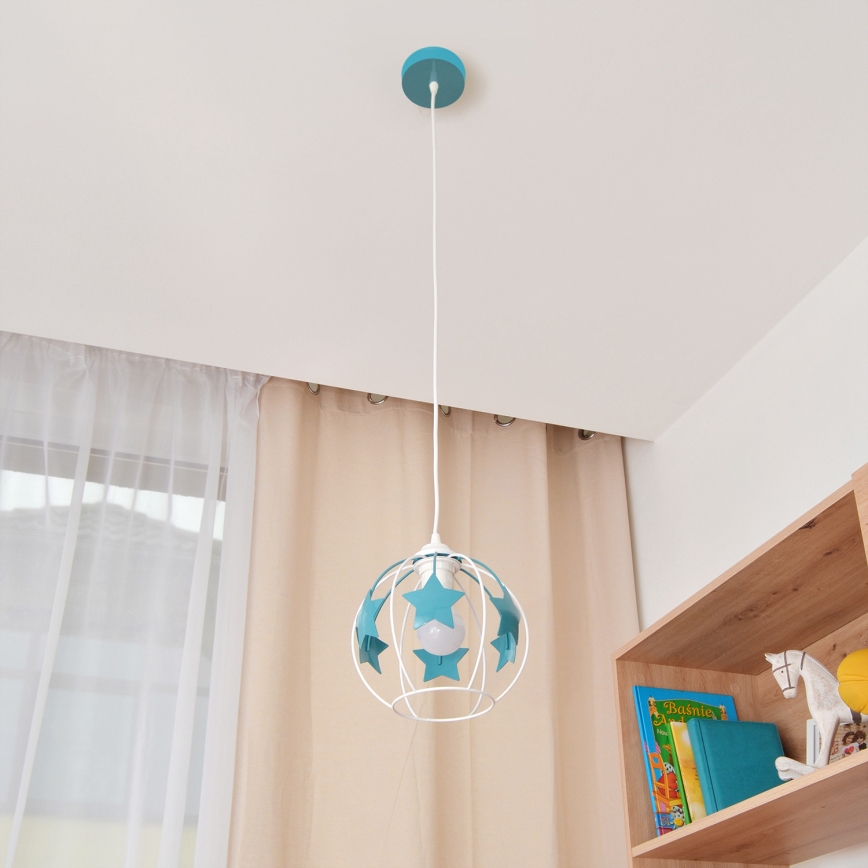 Bērnu lustra ar auklu STARS 1xE27/15W/230V tirkīza/balta