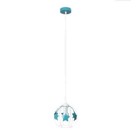 Bērnu lustra ar auklu STARS 1xE27/15W/230V tirkīza/balta