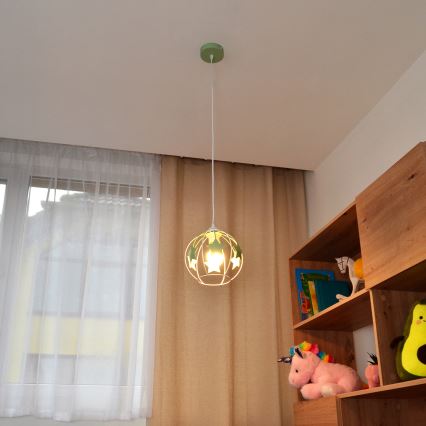 Bērnu lustra ar auklu STARS 1xE27/15W/230V zaļa/balta