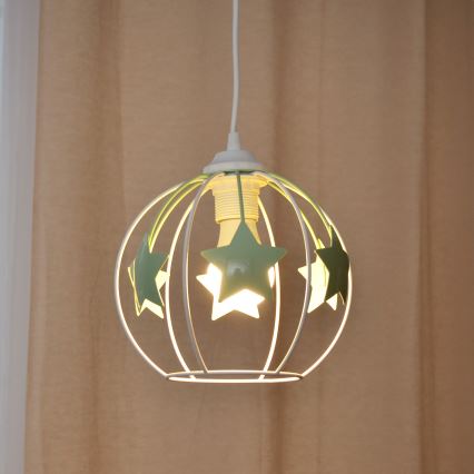 Bērnu lustra ar auklu STARS 1xE27/15W/230V zaļa/balta
