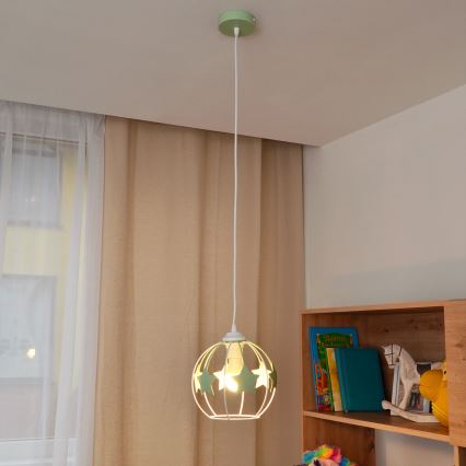 Bērnu lustra ar auklu STARS 1xE27/15W/230V zaļa/balta