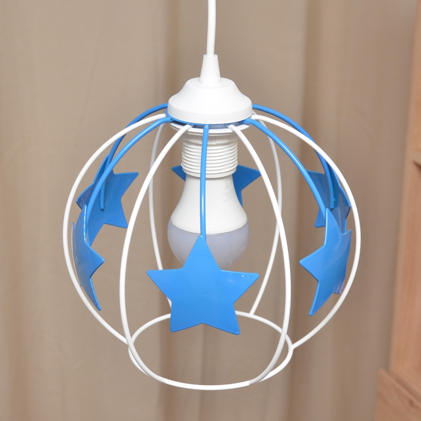 Bērnu lustra ar auklu STARS 1xE27/15W/230V zila/balta
