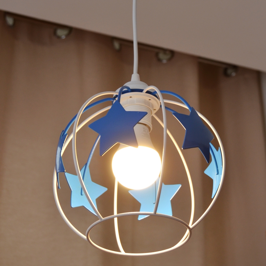 Bērnu lustra ar auklu STARS 1xE27/15W/230V zila/balta