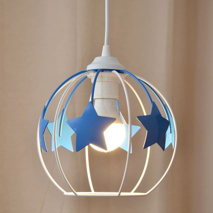 Bērnu lustra ar auklu STARS 1xE27/15W/230V zila/balta