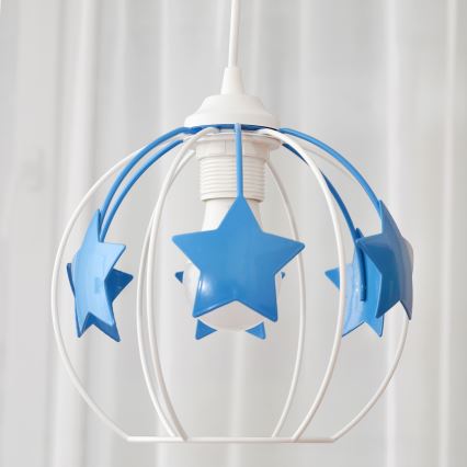 Bērnu lustra ar auklu STARS 1xE27/15W/230V zila/balta
