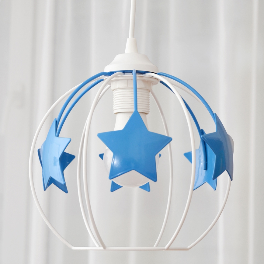Bērnu lustra ar auklu STARS 1xE27/15W/230V zila/balta