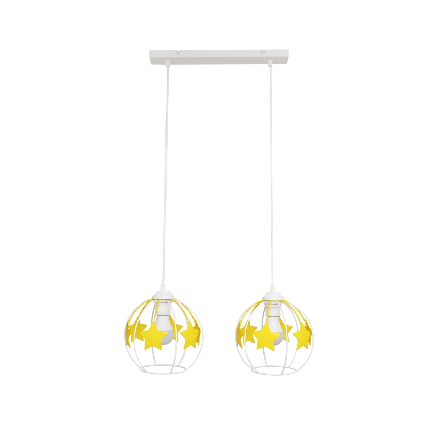 Bērnu lustra ar auklu STARS 2xE27/15W/230V dzeltena/balta