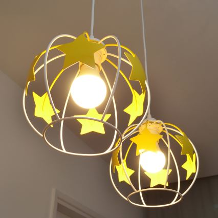 Bērnu lustra ar auklu STARS 2xE27/15W/230V dzeltena/balta