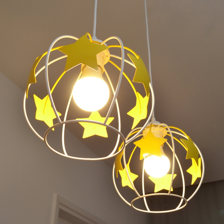 Bērnu lustra ar auklu STARS 2xE27/15W/230V dzeltena/balta