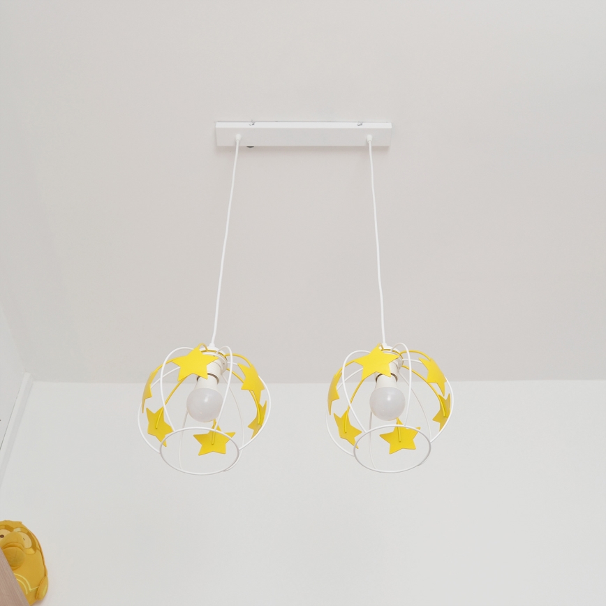 Bērnu lustra ar auklu STARS 2xE27/15W/230V dzeltena/balta