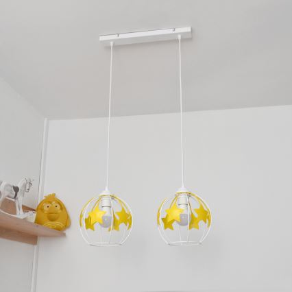 Bērnu lustra ar auklu STARS 2xE27/15W/230V dzeltena/balta
