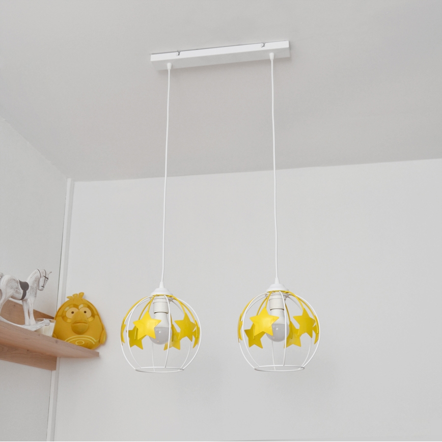Bērnu lustra ar auklu STARS 2xE27/15W/230V dzeltena/balta