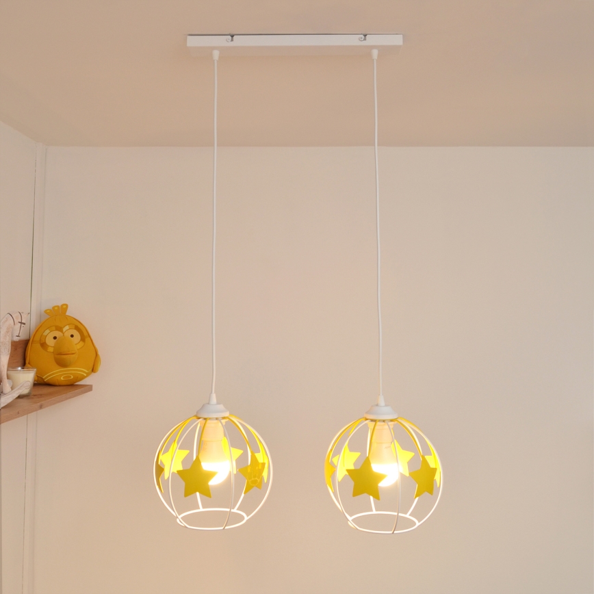 Bērnu lustra ar auklu STARS 2xE27/15W/230V dzeltena/balta