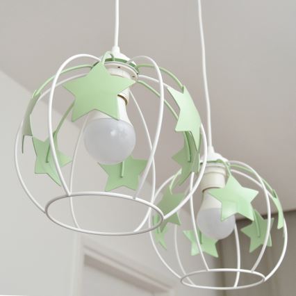 Bērnu lustra ar auklu STARS 2xE27/15W/230V zaļa/balta