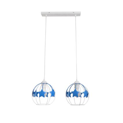 Bērnu lustra ar auklu STARS 2xE27/15W/230V zila/balta