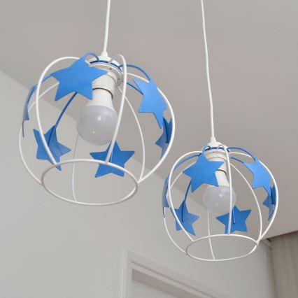 Bērnu lustra ar auklu STARS 2xE27/15W/230V zila/balta