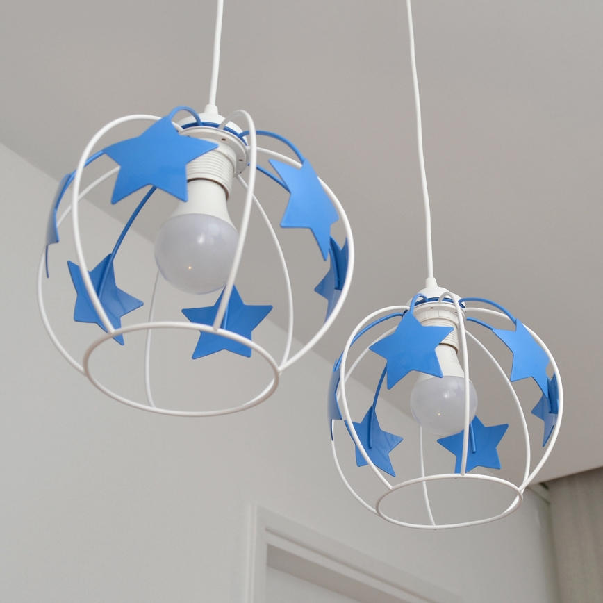 Bērnu lustra ar auklu STARS 2xE27/15W/230V zila/balta
