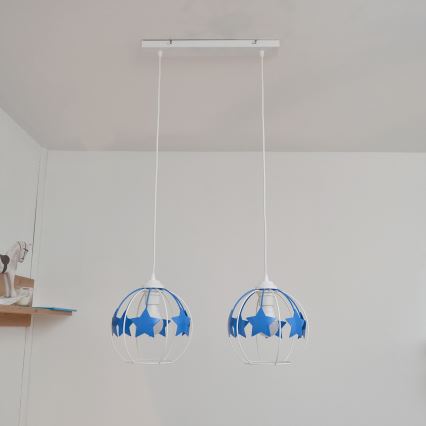 Bērnu lustra ar auklu STARS 2xE27/15W/230V zila/balta