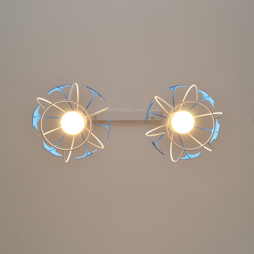 Bērnu lustra ar auklu STARS 2xE27/15W/230V zila/balta