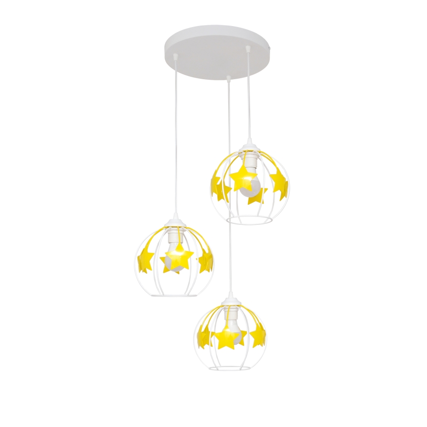 Bērnu lustra ar auklu STARS 3xE27/15W/230V dzeltena/balta