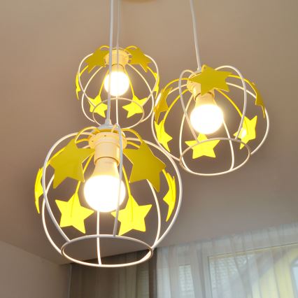 Bērnu lustra ar auklu STARS 3xE27/15W/230V dzeltena/balta