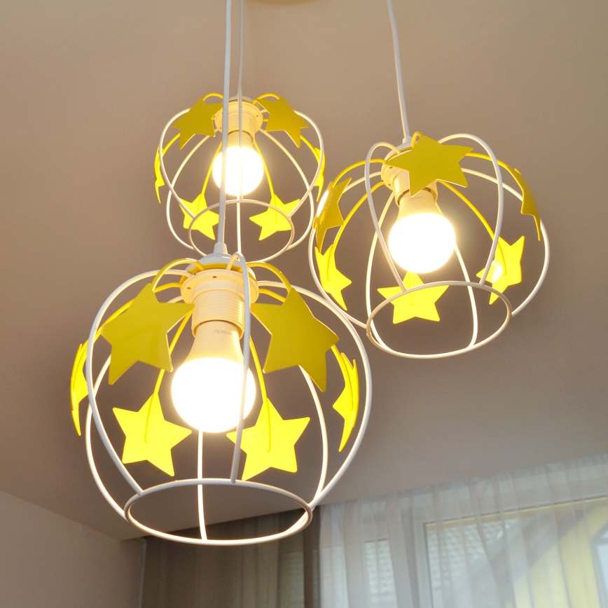 Bērnu lustra ar auklu STARS 3xE27/15W/230V dzeltena/balta