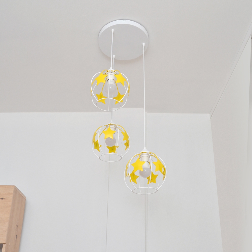 Bērnu lustra ar auklu STARS 3xE27/15W/230V dzeltena/balta