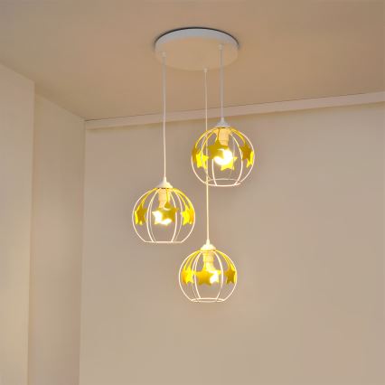 Bērnu lustra ar auklu STARS 3xE27/15W/230V dzeltena/balta