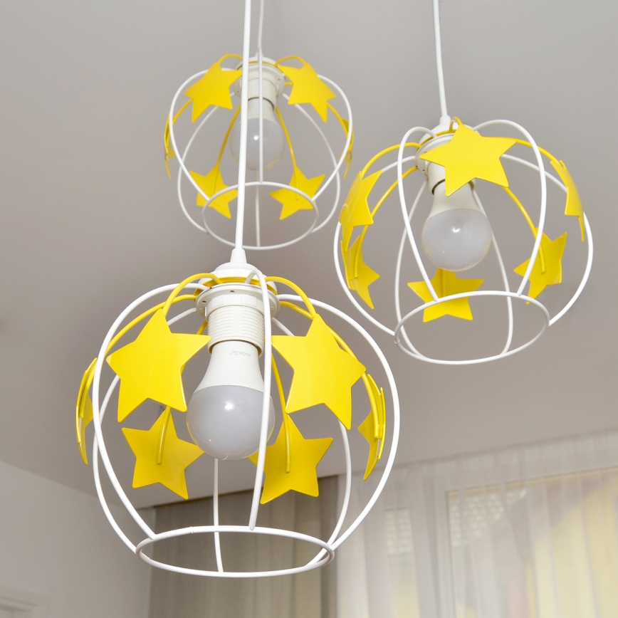 Bērnu lustra ar auklu STARS 3xE27/15W/230V dzeltena/balta