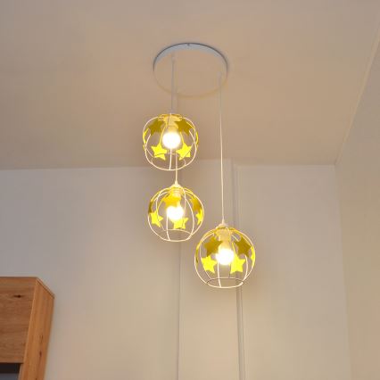 Bērnu lustra ar auklu STARS 3xE27/15W/230V dzeltena/balta