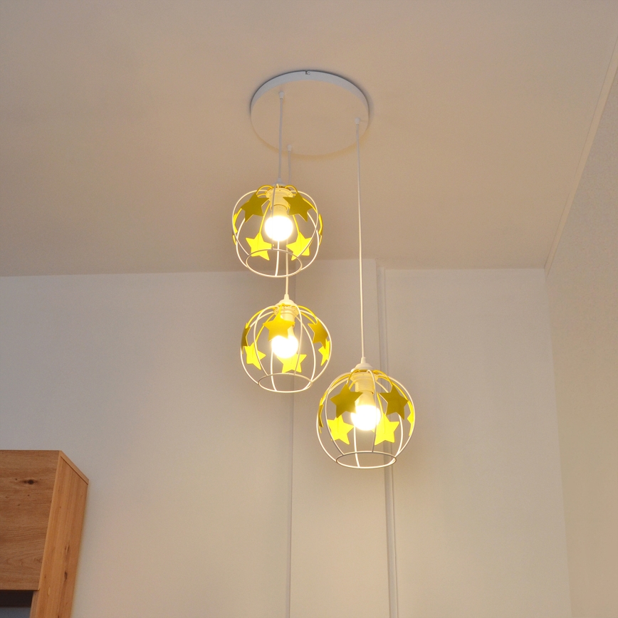 Bērnu lustra ar auklu STARS 3xE27/15W/230V dzeltena/balta