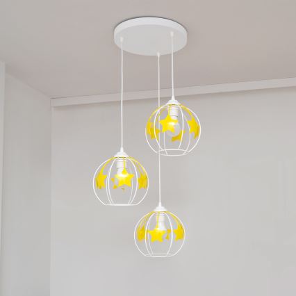 Bērnu lustra ar auklu STARS 3xE27/15W/230V dzeltena/balta