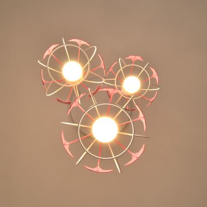 Bērnu lustra ar auklu STARS 3xE27/15W/230V rozā/balta