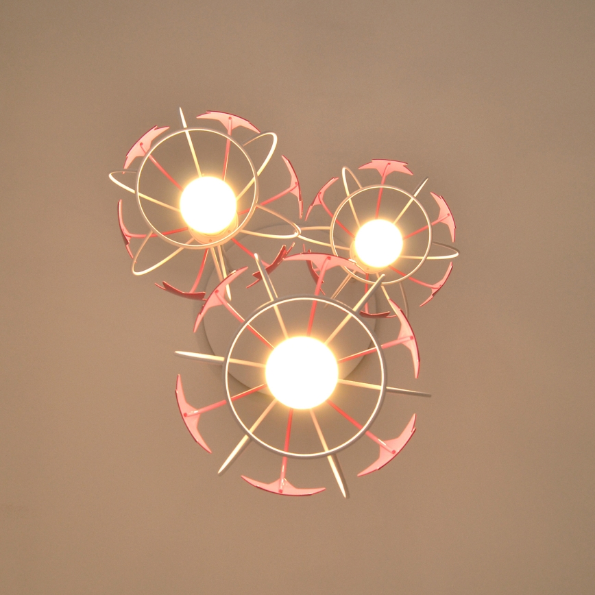 Bērnu lustra ar auklu STARS 3xE27/15W/230V rozā/balta