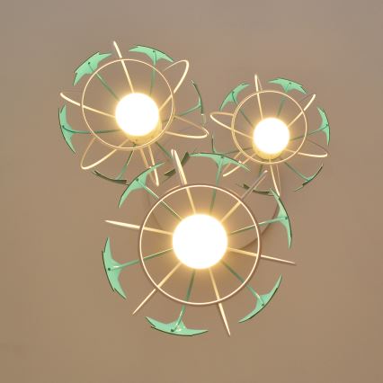 Bērnu lustra ar auklu STARS 3xE27/15W/230V tirkīza/balta