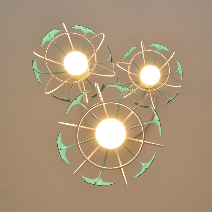 Bērnu lustra ar auklu STARS 3xE27/15W/230V tirkīza/balta