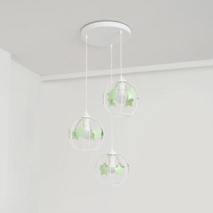 Bērnu lustra ar auklu STARS 3xE27/15W/230V zaļa/balta