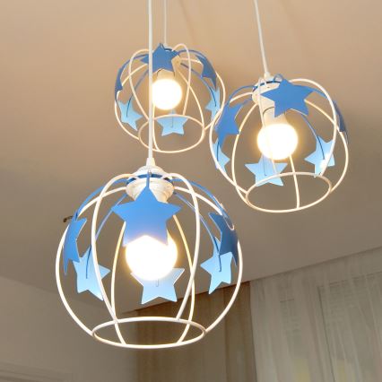 Bērnu lustra ar auklu STARS 3xE27/15W/230V zila/balta