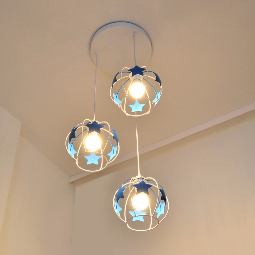 Bērnu lustra ar auklu STARS 3xE27/15W/230V zila/balta