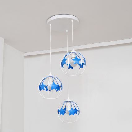 Bērnu lustra ar auklu STARS 3xE27/15W/230V zila/balta