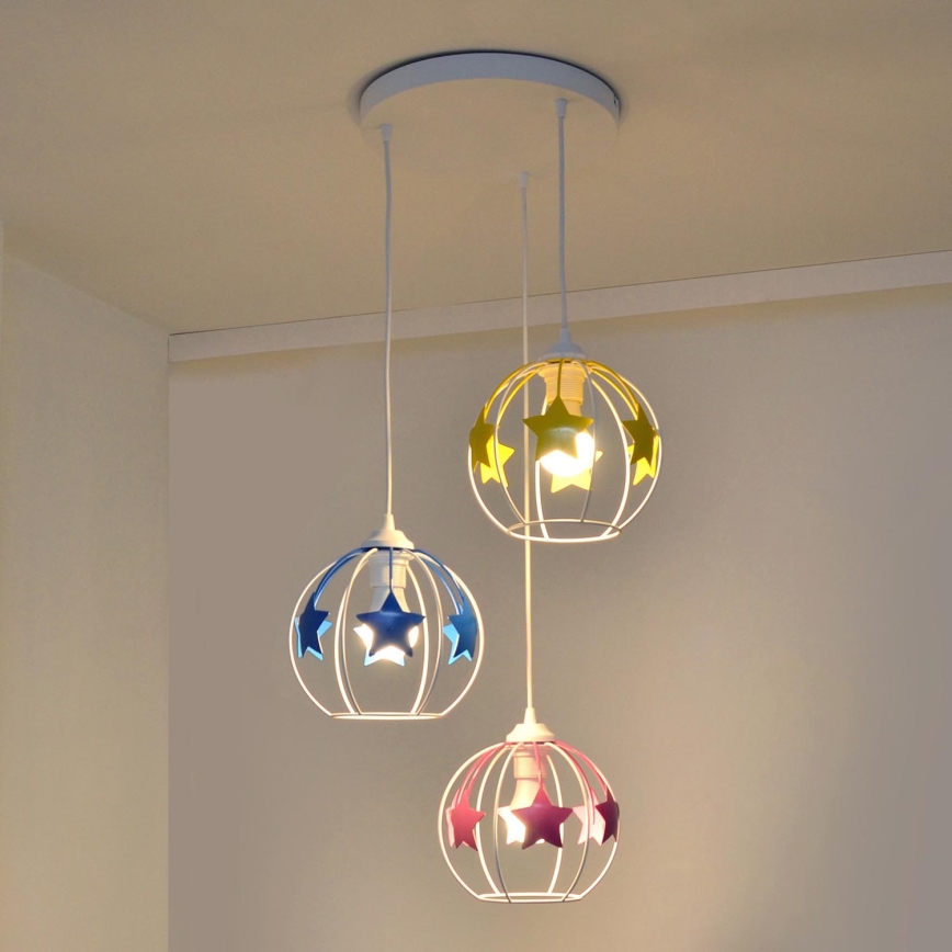Bērnu lustra ar auklu STARS 3xE27/15W/230V zila/rozā/dzeltena