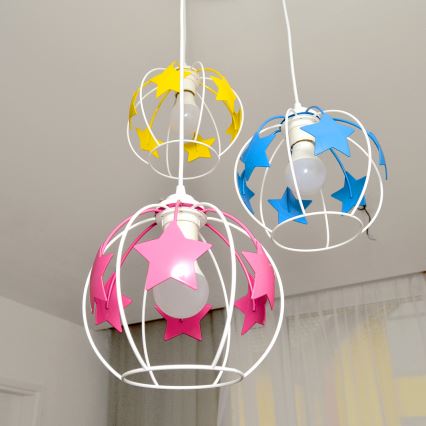 Bērnu lustra ar auklu STARS 3xE27/15W/230V zila/rozā/dzeltena