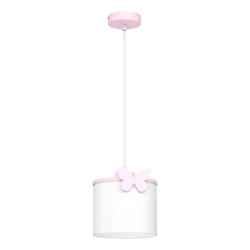 Bērnu lustra ar auklu SWEET 1xE27/15W/230V balta/rozā/taurenis
