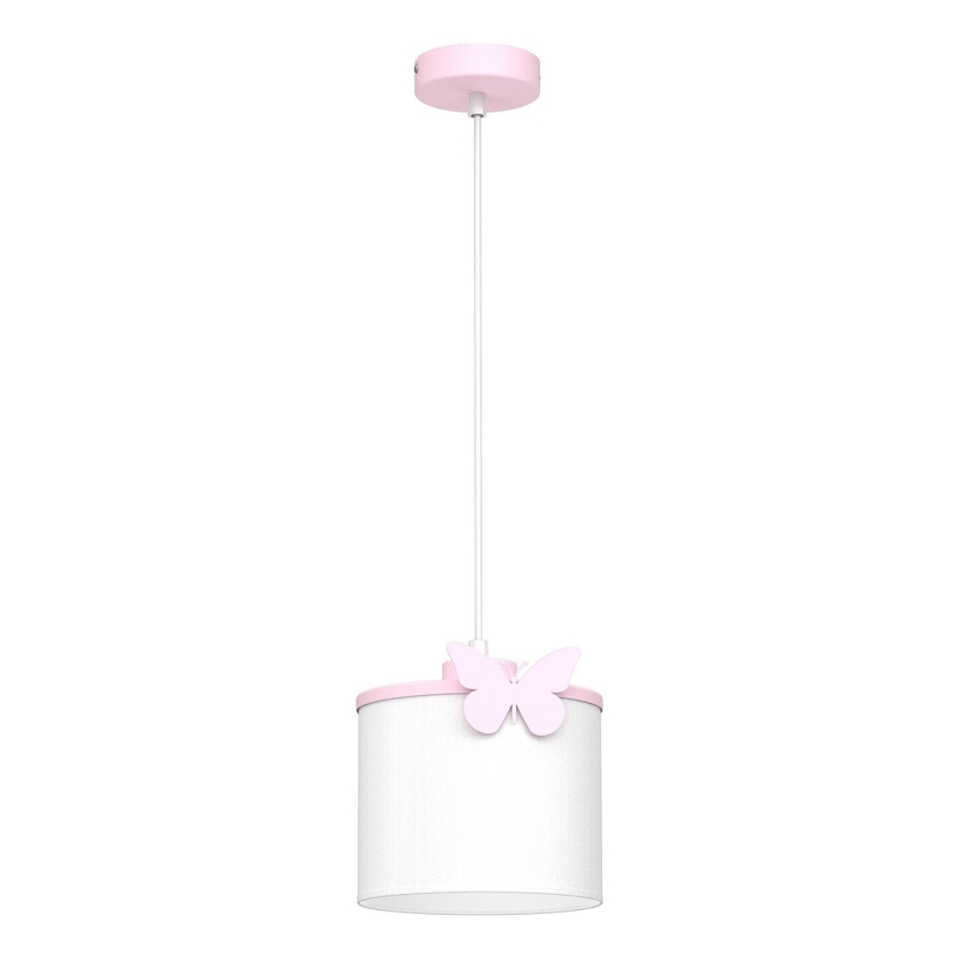 Bērnu lustra ar auklu SWEET 1xE27/15W/230V balta/rozā/taurenis