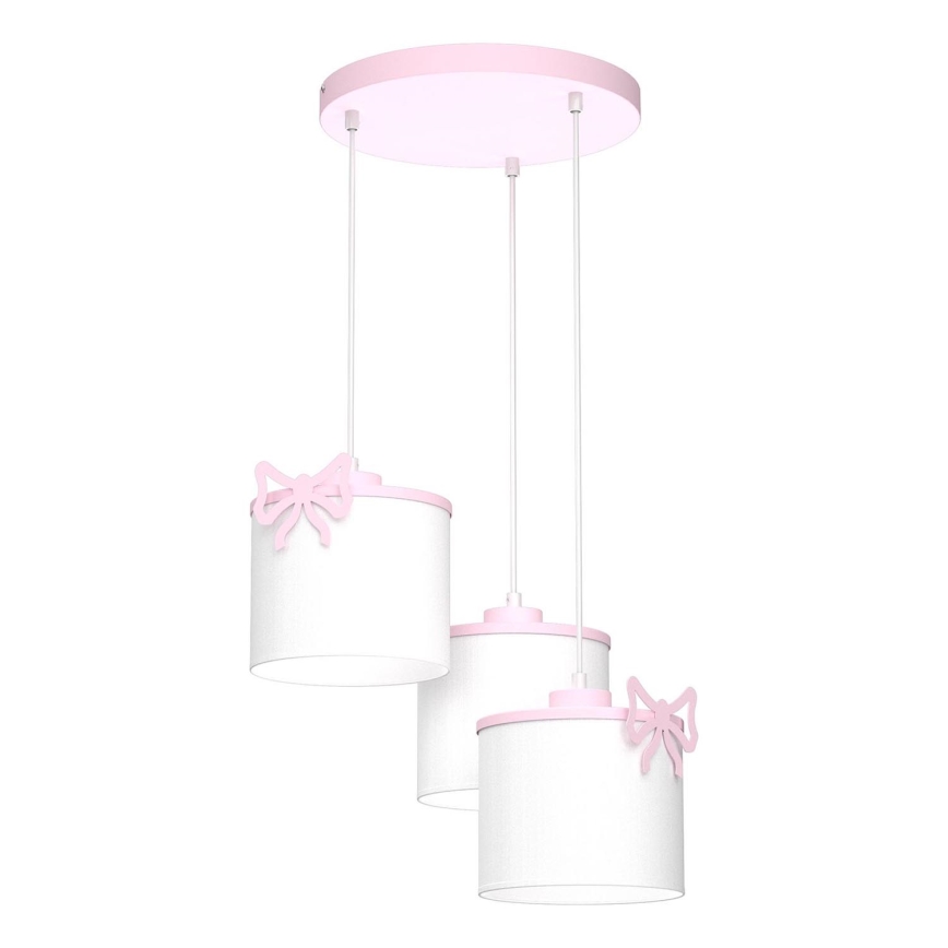 Bērnu lustra ar auklu SWEET 3xE27/15W/230V balta/rozā/taurenis